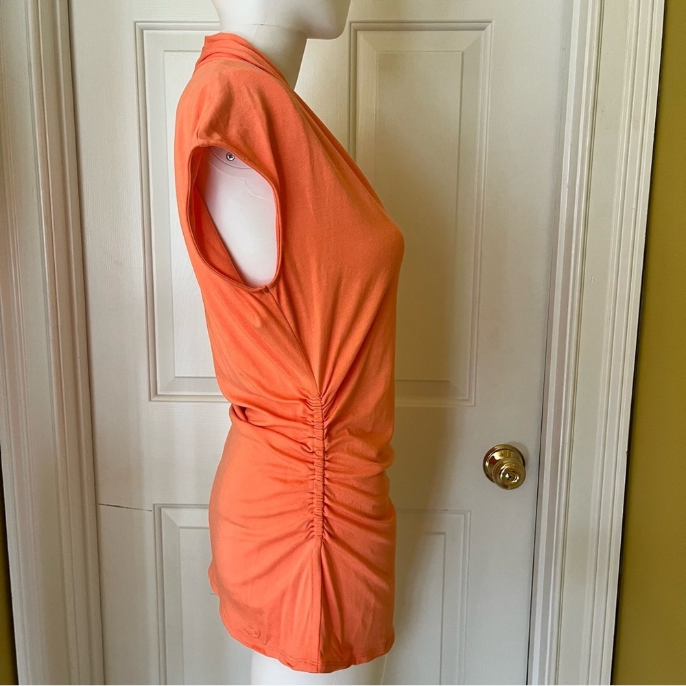 Vince Camuto Women's Side Ruched Orange Cap Sleeve Office Knit Blouse Sz Medium - Picture 5 of 13